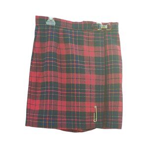 Vintage Maggie Lawrence ILGWU Red Kilt Skort Size 12 (Large) Wool Blend